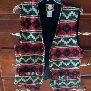 Vintage Southwestern Vibrant Red and Green Knit Vest